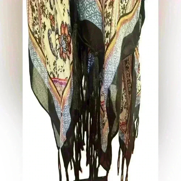 Fringe Trimmed Multi-colored Wrap/Kimono—One Size - Picture 5 of 10